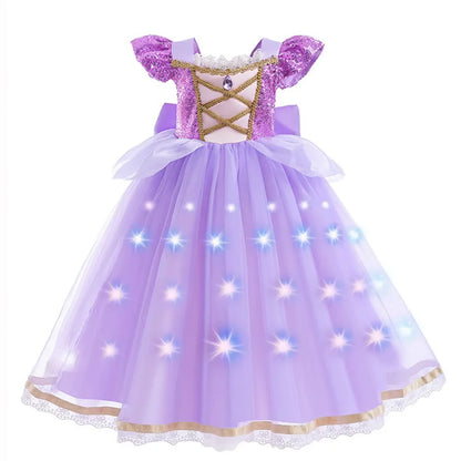 Purple Princess Dress Girl Cosplay Princess Short Sleeves Skirt Birthday Party Vestido Costume + Accessories