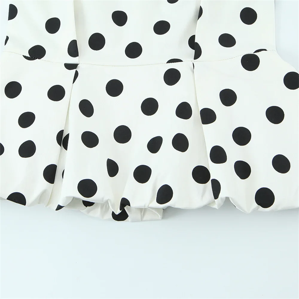 2026 new women's clothing sweet and fashionable hanging neck collar off shoulder polka dot balloon version vest top