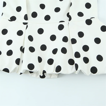 2026 new women's clothing sweet and fashionable hanging neck collar off shoulder polka dot balloon version vest top