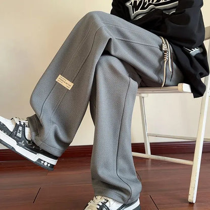High-street cool pineapple plaid straight-leg wide-leg pants for men, casual outdoor party loose floor-length pants
