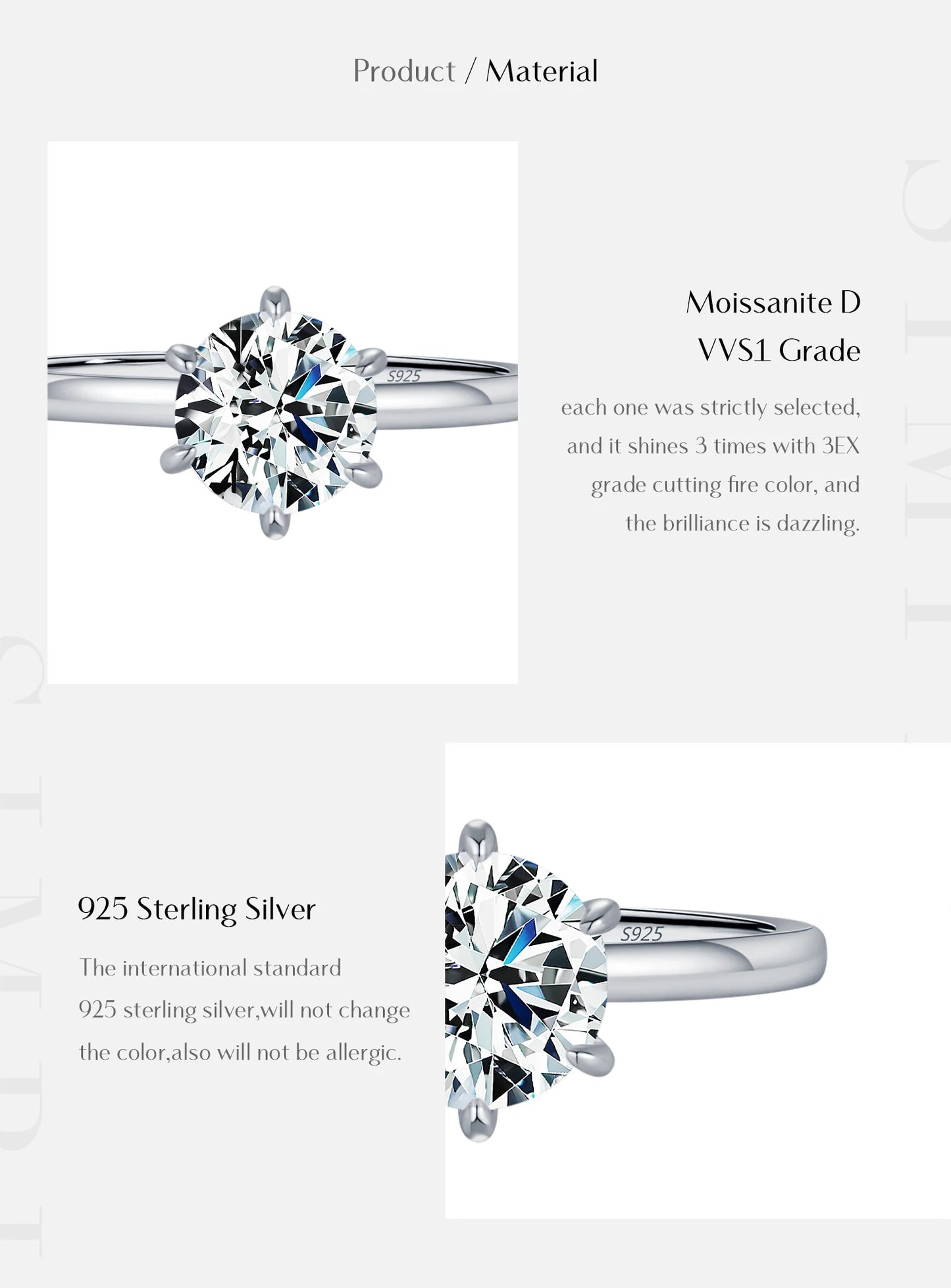 1CT Moissanite Lab Diamond Ring For Women 925 Sterling Silver Wedding Engagement Platinum Plated Fine Jewelry