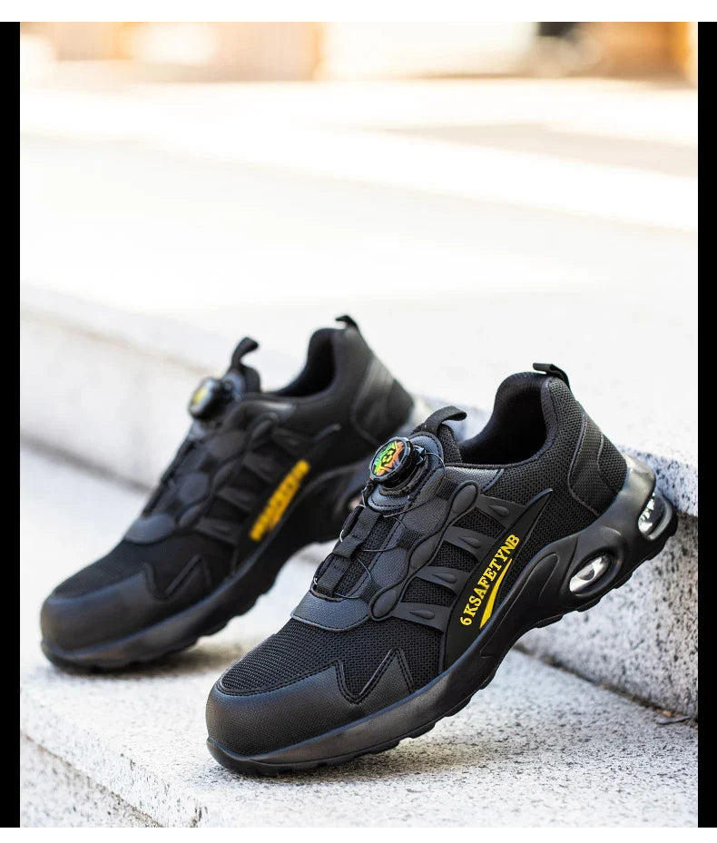 Men Safety Shoes Steel Toe Sneakers Rotated Buckle Puncture Proof Work Safety Boots Man Air Cushion Warehouse Work Shoes