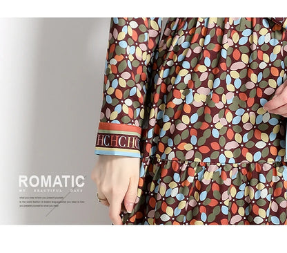 2024 Autumn New Women's European and American Versatile Waist and Slimming Letter Positioning Printed Dress A-line Long Dress