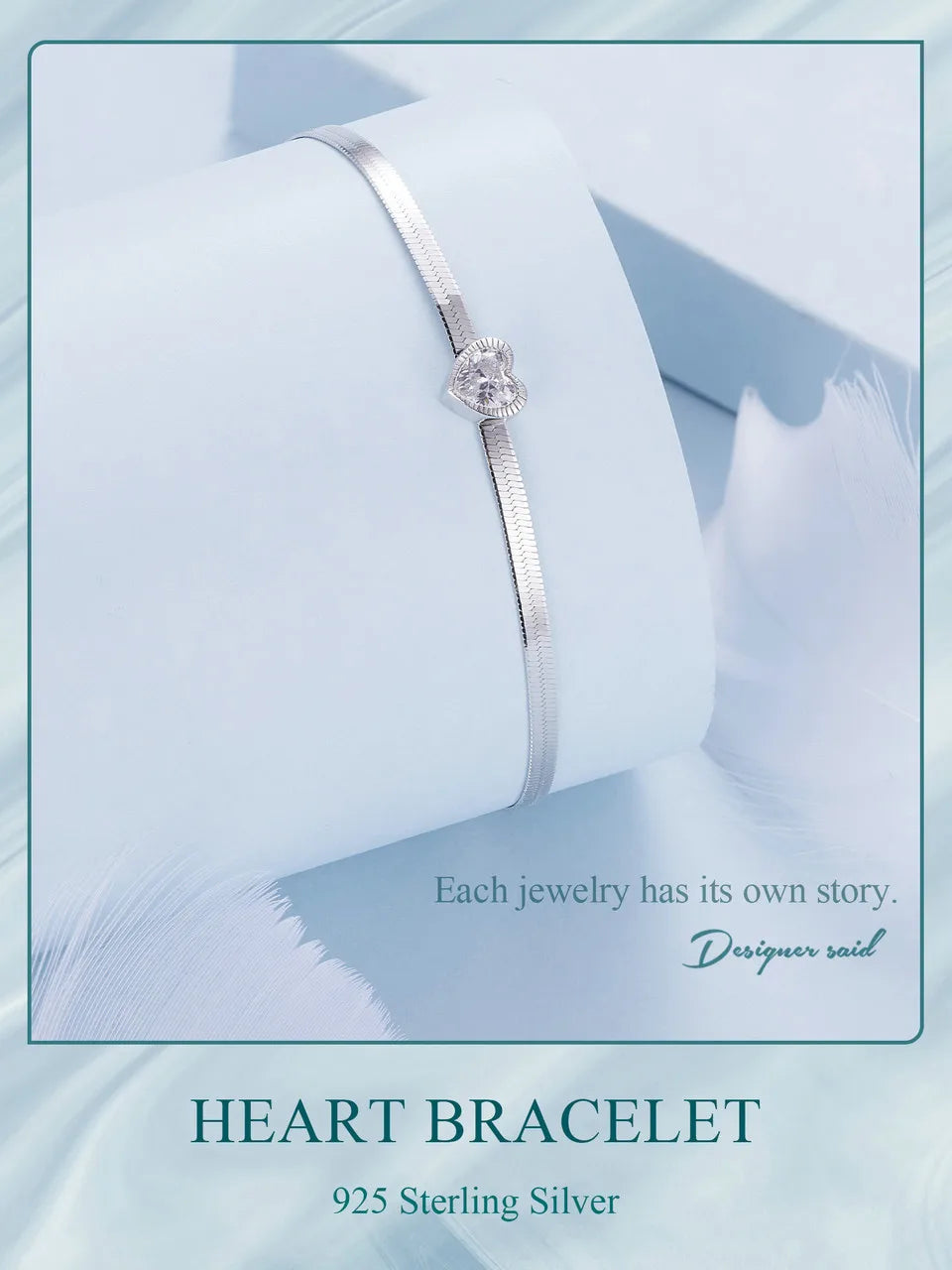 925 Sterling Silver Punk Herringbone Snake Chain Bracelet Heart Blade Chain Link Platinum Plated for Women Fine Jewelry