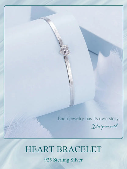 925 Sterling Silver Punk Herringbone Snake Chain Bracelet Heart Blade Chain Link Platinum Plated for Women Fine Jewelry
