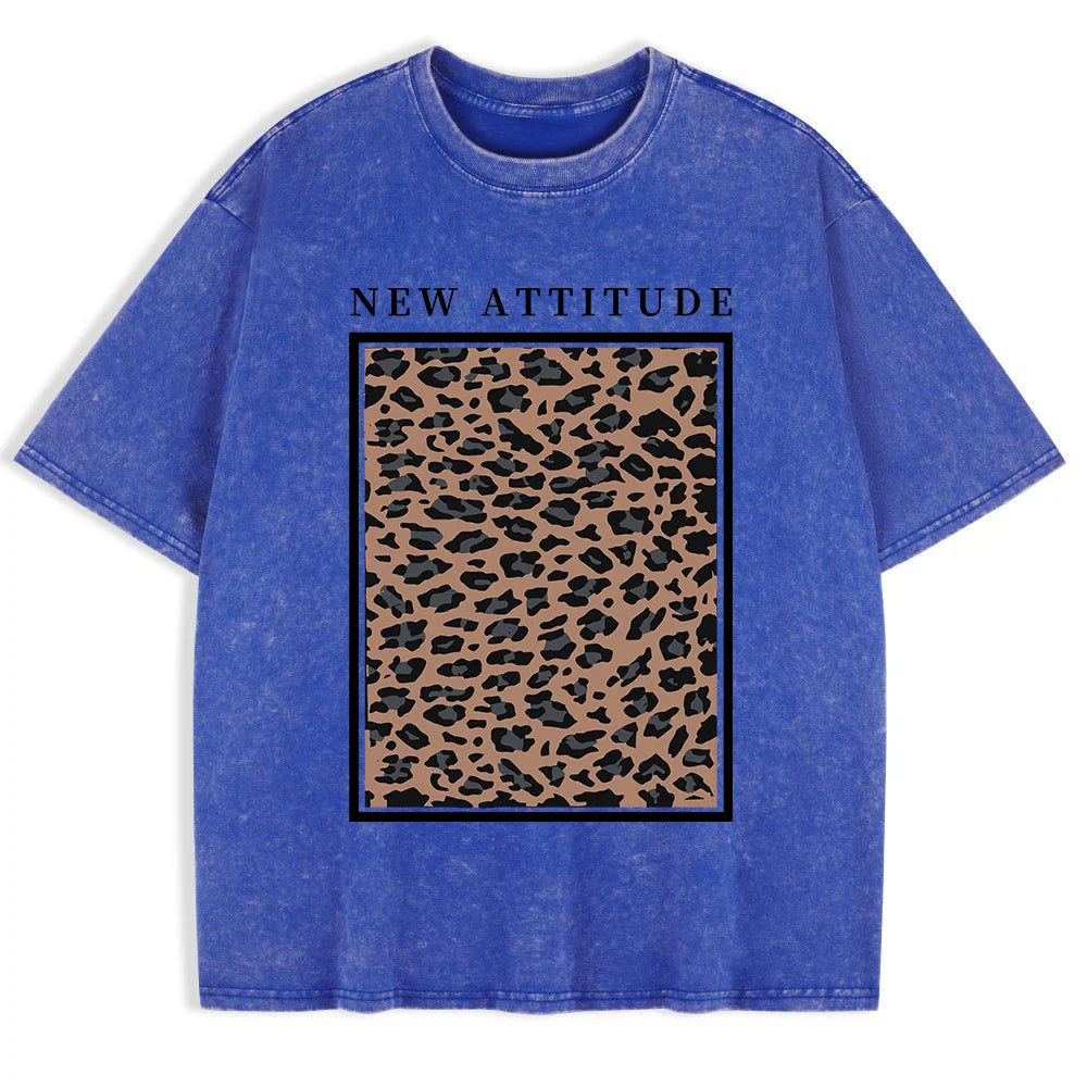 Cotton Washed T-shirt for Women New Attitude Fashion Leopard Prints Tops Loose O-Neck Oversized Short Sleeve Y2k Female Clothes