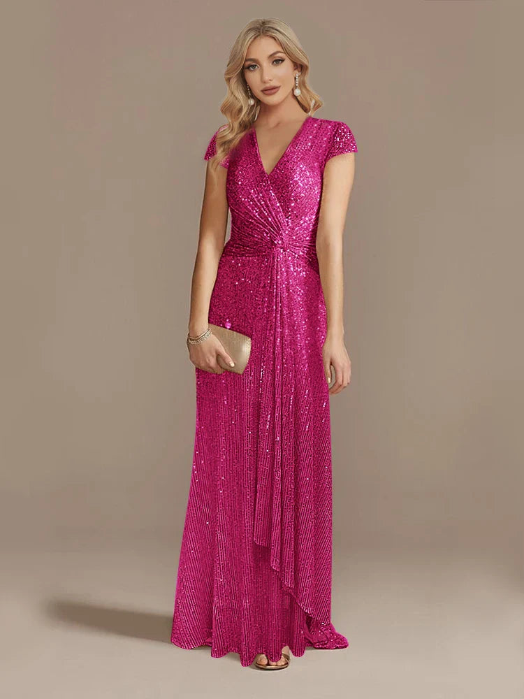 New Luxury Blue V-Neck Sequin Evening Dresses Elegant 2025 Women Party Maxi Dress Gowns Long Cocktail Dresses Gowns Prom