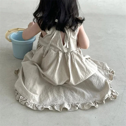 Korean Style New Summer Clothes for Baby Girl Dress Back V-neck Sleeveless Princess Dress Loose Doll Skirt Kids Clothes E1158