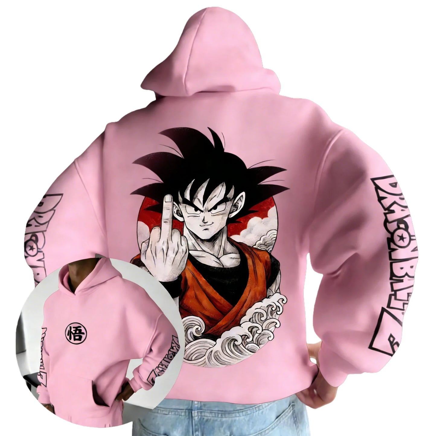 Retro Anime Hoodie, Japanese Style Goku Print Men's Pure Cotton Hoodie, Casual Loose Sports Daily Version