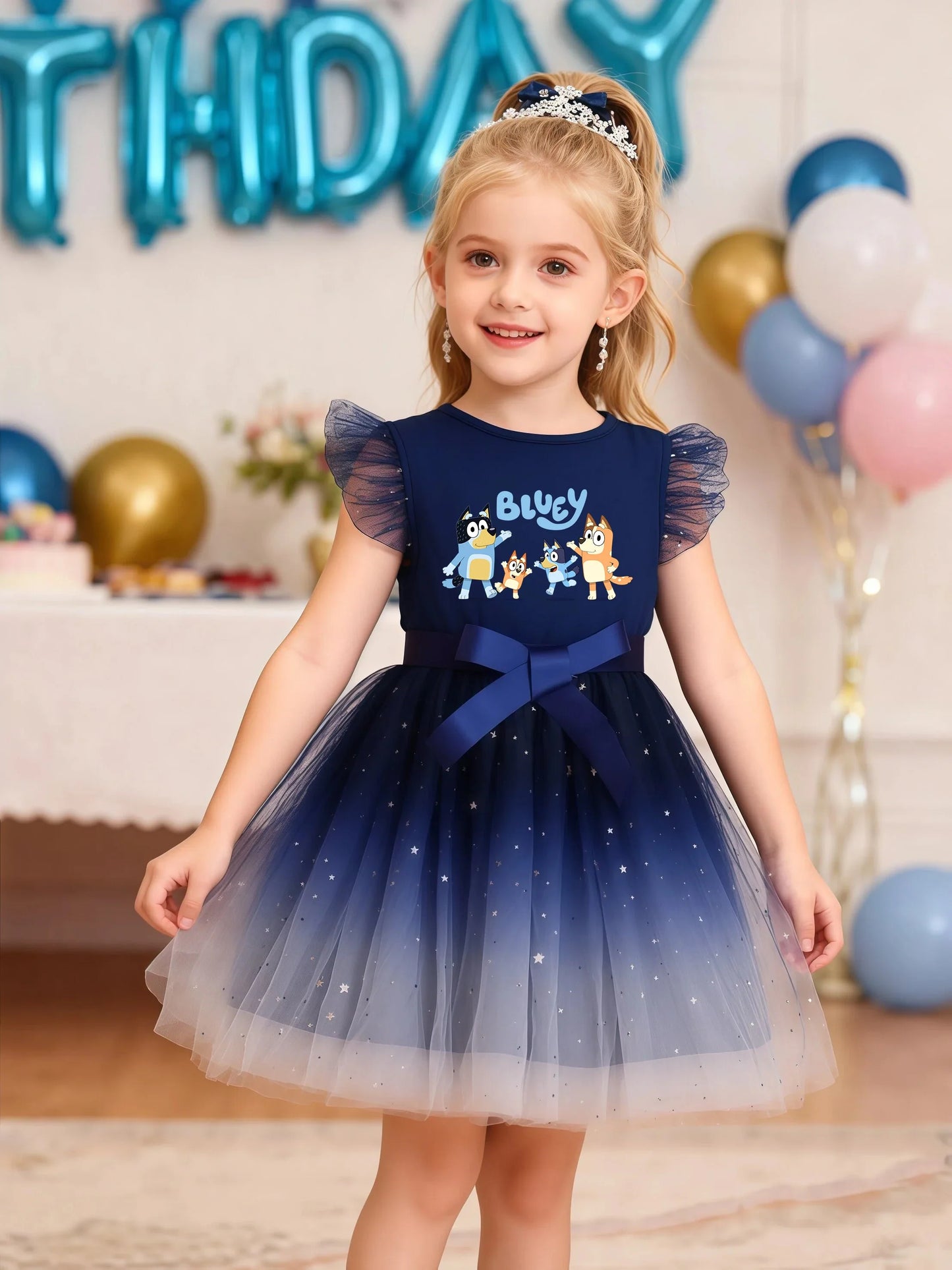 Girls Sequin Tutu Dress with Bow Flutter Sleeves Summer Princess Party Outfit for Toddler Kids 2-6 Years