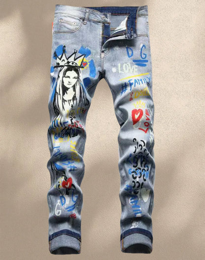 Fashionable Men's Jeans  With Trendy Prints  Highlighting Individuality   Elastic And Breathable Fabric  Free Shipping
