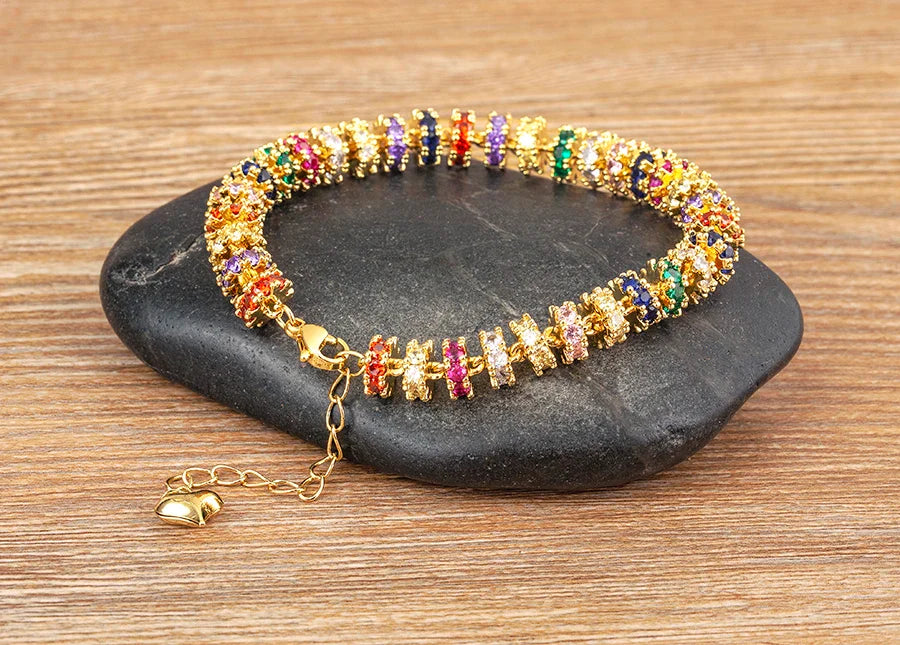Fashion Gold Plated Chain Bead Bracelet for Women Colorful Crystal Zircon Heart Shape Charm Wedding Party Jewelry Gifts