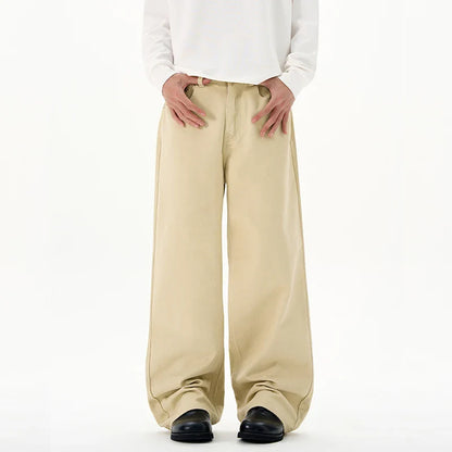 Men Baggy Wide Leg Jeans 100%Cotton Spring Casual Denim Pants Loose Straight Comfort Breathable Fashion Streetwear Male Trousers
