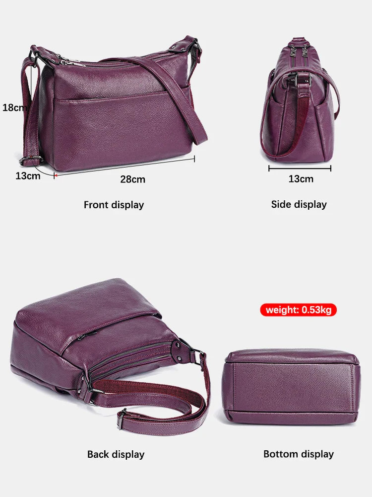 Elegant Genuine Leather Women's Shoulder Bag Trendy Crossbody Messenger Bag for Ladies Dark Red Blue 100% Satchels Hobo