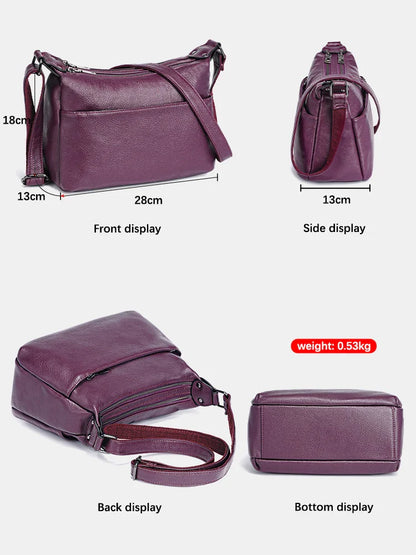 Elegant Genuine Leather Women's Shoulder Bag Trendy Crossbody Messenger Bag for Ladies Dark Red Blue 100% Satchels Hobo