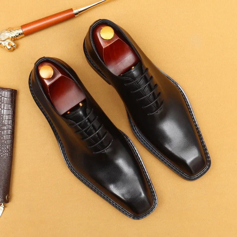 Luxury Brand Mens Oxford Leather Shoes Black Brown Handmade Lace Up Pointed Toe Dress Shoes Wedding Office Business Formal Shoes
