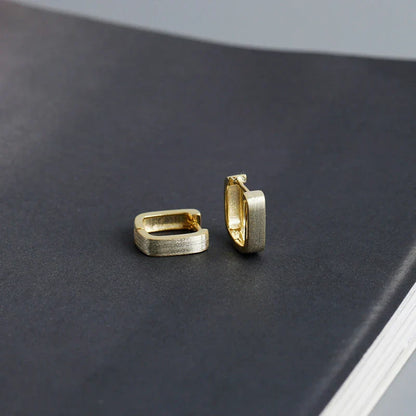 925 Sterling Silver Fashion Matte Square Ear Clasps for Women European Statemnet Gold Huggies Hoop Earring Jewelry Gift