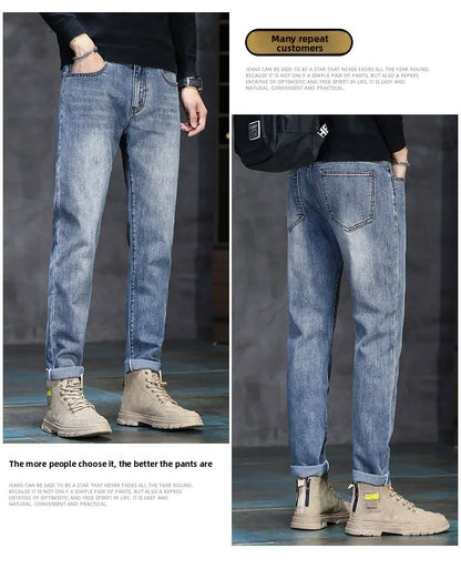 New Autumn/Winter 2026 Young Men Slim Stretch Jeans Straight Men High Waist Young Men Fashion Men's Trousers Jeans Pants