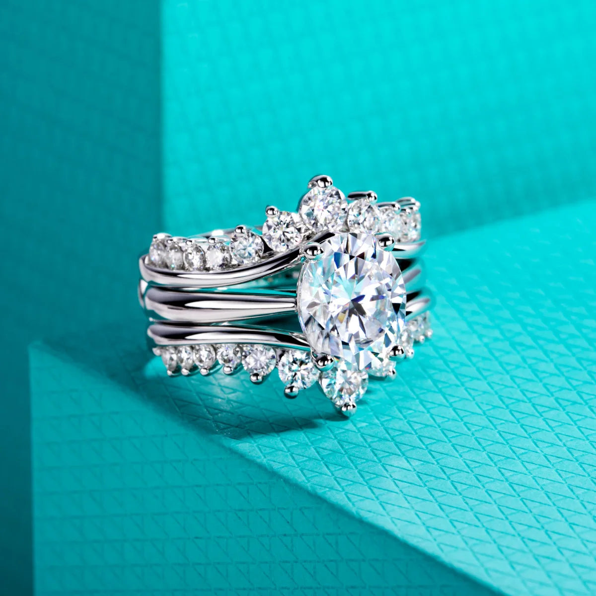 3ct Oval Moissanite Wedding Bands 18k Gold Plated 925 Sterling Silver Bridal Rings Set for Girls Jewelry Wholesale