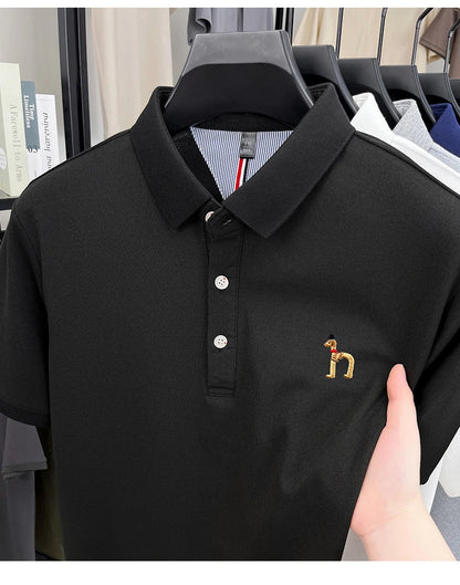 High end luxury brand short sleeve polo shirt summer new trend cute dog embroidery design T-shirt casual Korean golf men's wear