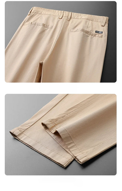 New Men's Business Cotton Thin Straight Pants Casual Elastic Slim Comfortable Male Brand Trousers Black Gray Khaki Royal Blue