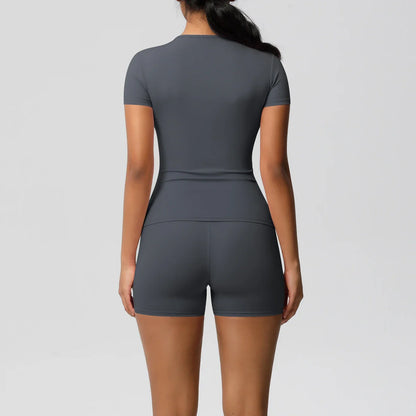 Workout Sportswear 2Pcs Piece Female Yoga Shirt Push Up Workout Clothes Women Outdoors Sport  High Waist  Fitness Sport Shorts
