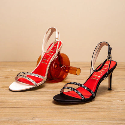 Women's High Heels Simple with Diamond Design Fine Workmanship Versatile Women's Sandals