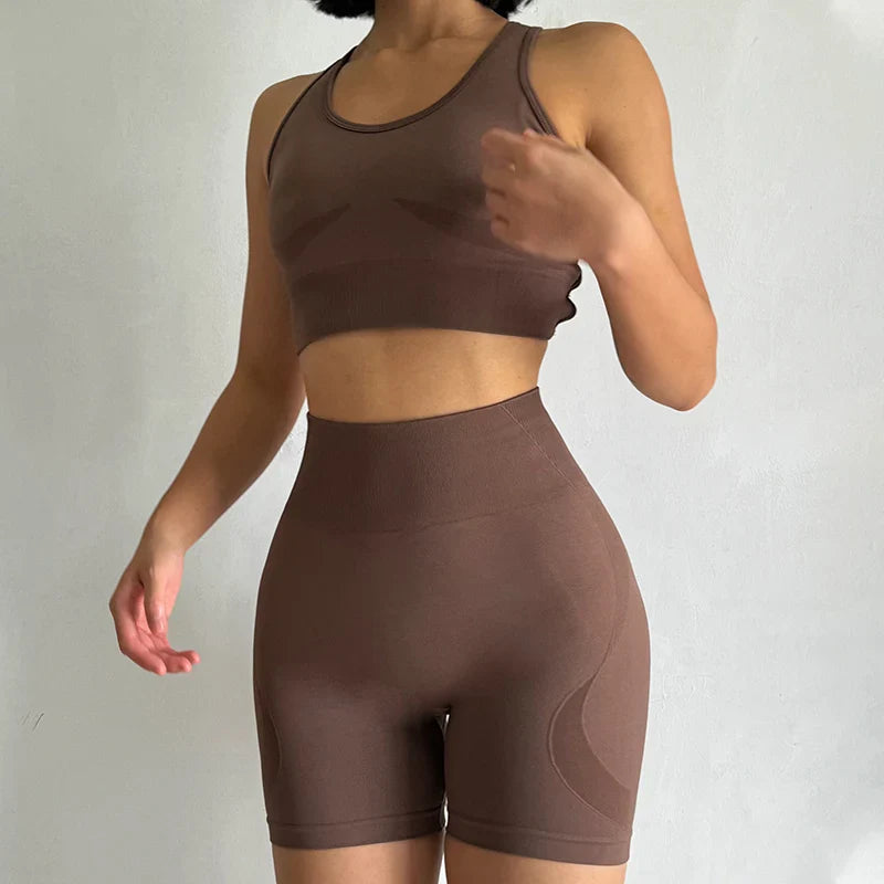 High Waist Butt Lifting Fitness Suit Gathering Beautiful Back Yoga Suit Bras Quick-drying Running Peach Buttock Training 2PCS
