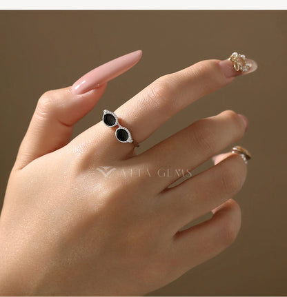 Cool Mini Glasses Moissanite Ring for Woman S925 Sterling Silver Adjustable Band Couple Open Rings Party Jewelry Gifts