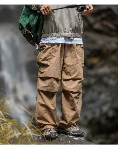 Korean Style Overalls Men's Japan Fashion Retro High Street Casual Fashion Tactical Pants Multi-pockets Parachute Casual Pants