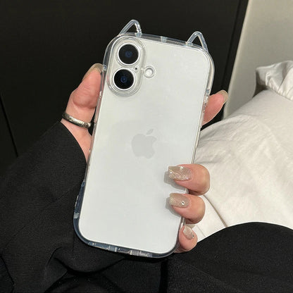 Cute Cat 3D Ears Transparent Phone Case For iPhone 17 Pro Max Air 16 15 13 11 12 14 Plus Soft Clear TPU Back Cover Shell
