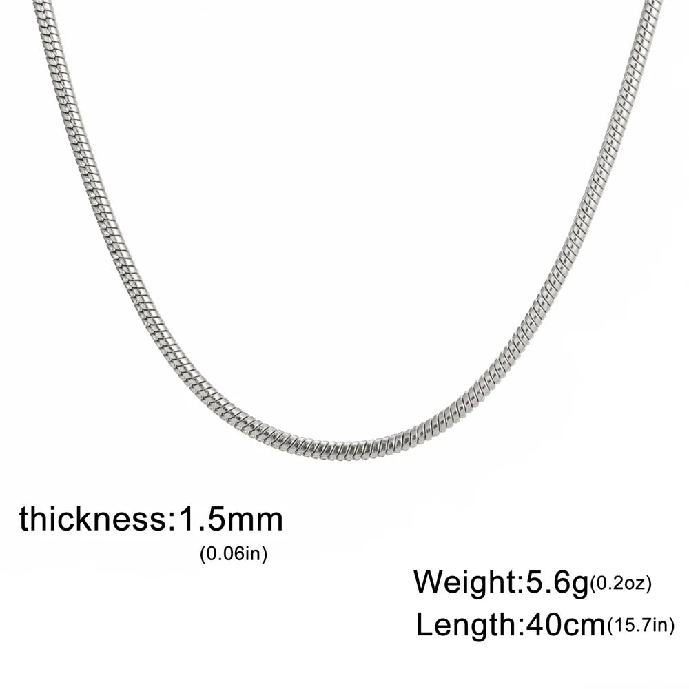 Round Snake Chain Necklace for Women Men Stainless Steel Link Chain 0.9mm 1.2mm 2mm Chains Choker Fashion Jewelry Gifts
