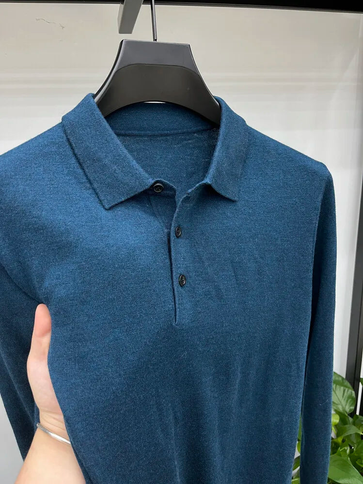 Men's Long Sleeve Fashion Casual Polo, Shirt Collar Pullover Sweater. Business Sweater T-shirt Golf Spring & Autumn Wool