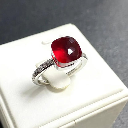 Ladies Square Candy Ring Slim Single Row Zircon Crystal Ring Platinum Plated Amethyst Jewelry Party Gift for Women