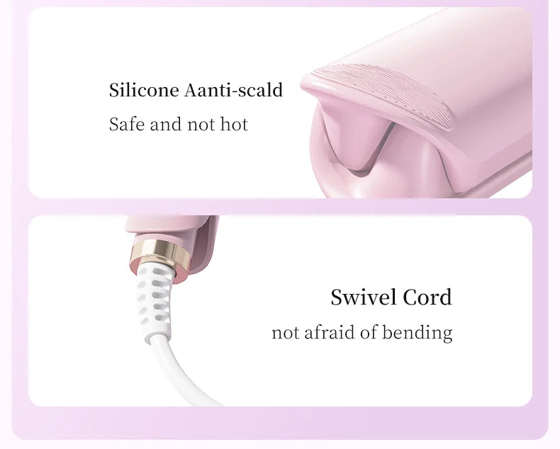 Curling Iron Hair Crimper 32mm Waver Beach Waves Curling Wand, Ionic Deep Waver Hair Curler Tool with Ceramic Pink, 1.25 Inch
