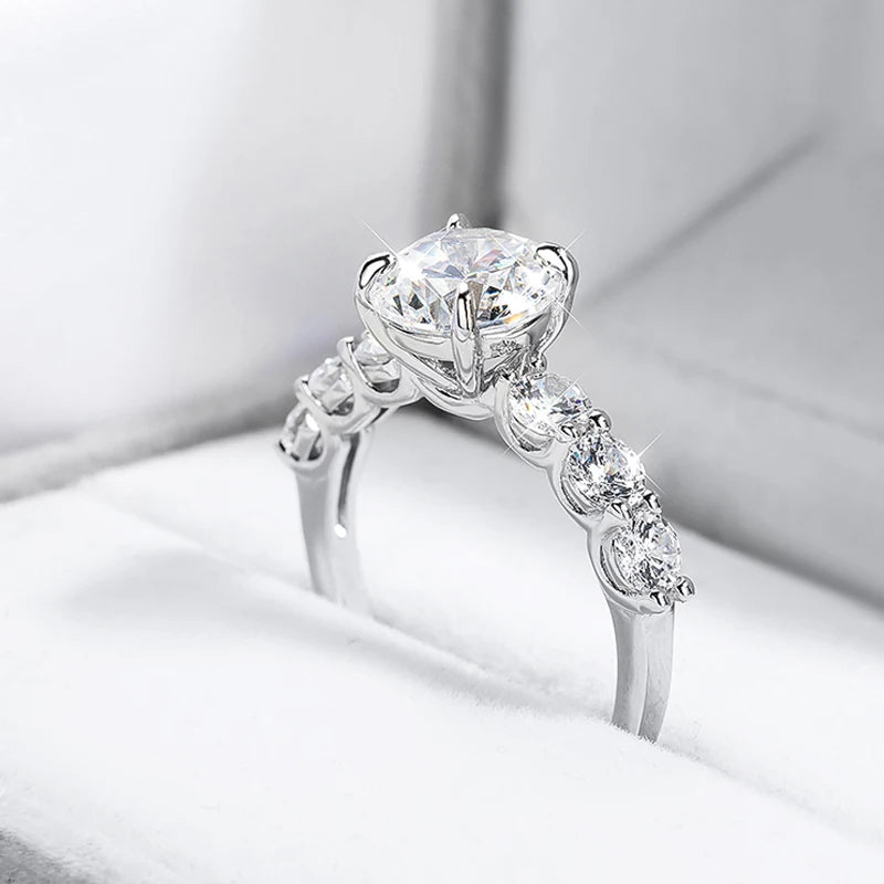 3.2CTTW Full Moissanite Wedding Rings for Women 7 Stones Sparkling Lab Diamond Band with Certificate S925 Sterling Silver