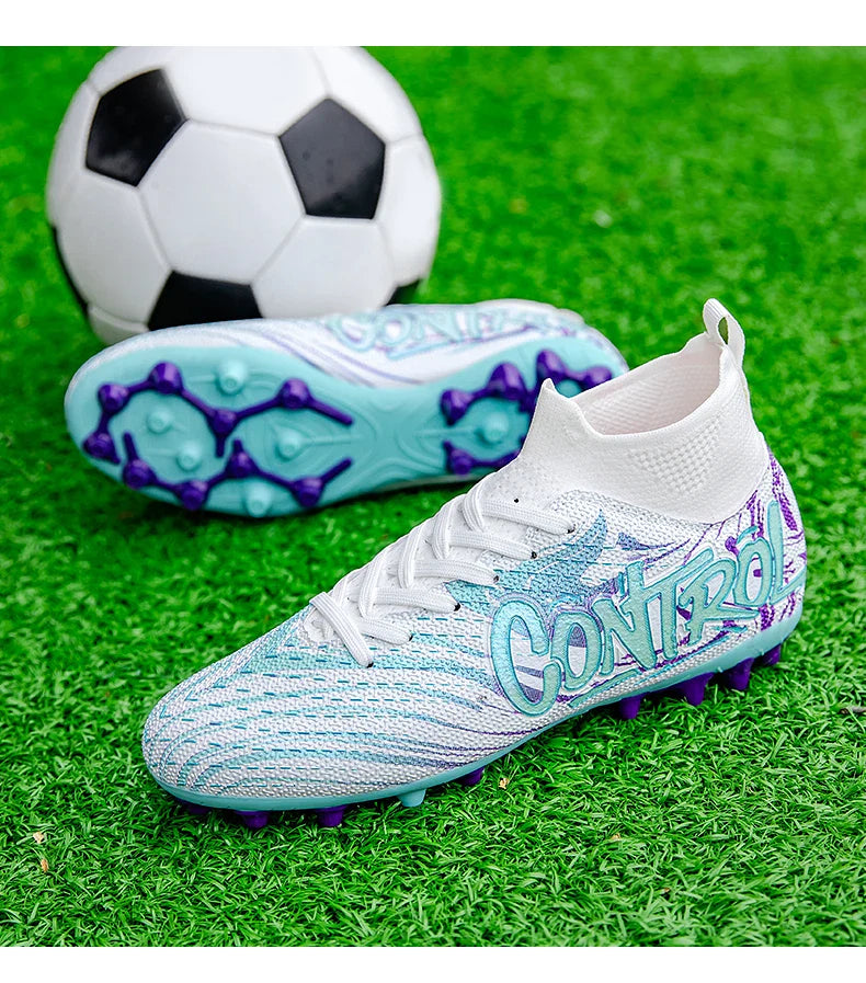 Unisex High-Top Soccer Cleats Non-Slip Football Boots Breathable Training Outdoor Grass Sneakers Men Women Professional Match