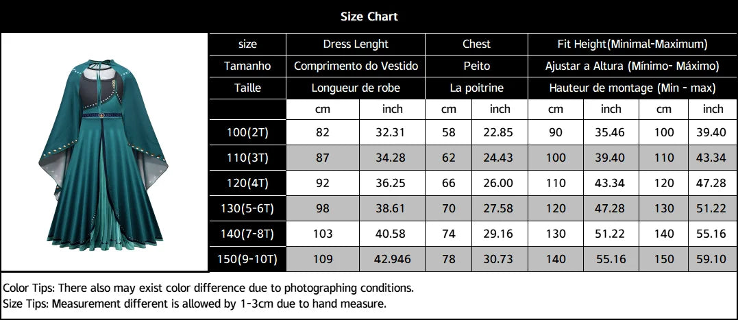 Frozen Coronation Anna Princess Girls Cosplay  Long Sleeve Costume Carnival Party Kids Cloak Clothes Birthday Print Dress