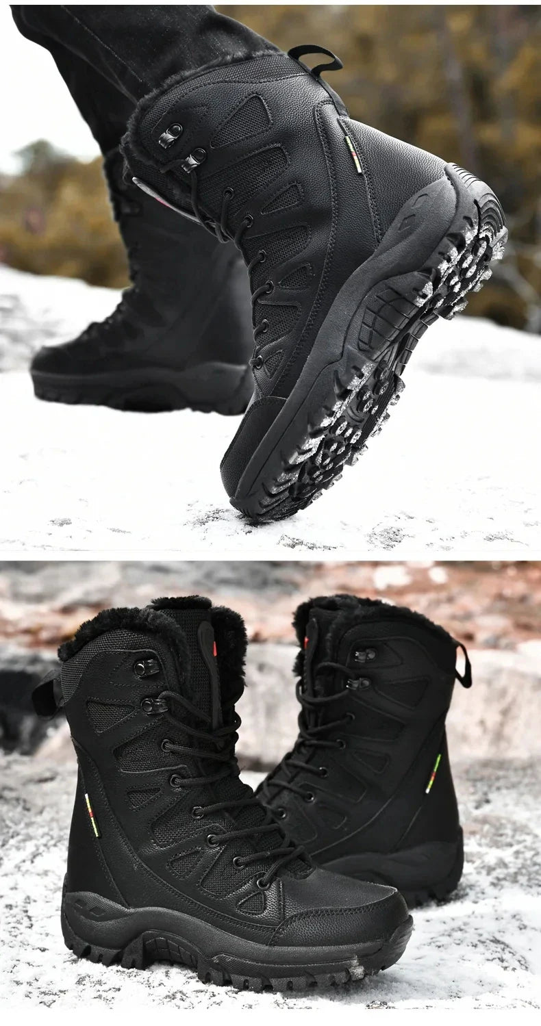 New Warm Plush Snow Boots Men Lace Up Casual High Top Men's Boots Waterproof Winter Boots Anti-Slip Ankle Boots Army Work Boots