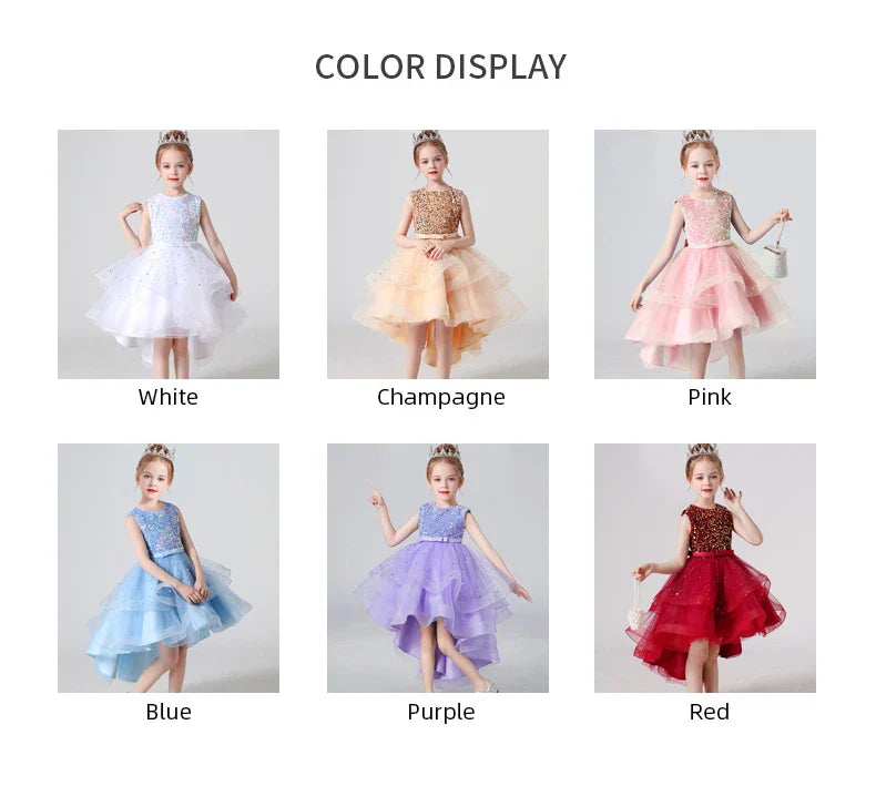 Summer Sequin Lace Tuxedo Wedding Dress for girls 3-13 years old Sleeveless fluffy Mesh gauze Doveark brand
