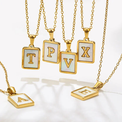 Minimalist Mother of Pearl Shell Stainless Steel Tarnish Free Initial Necklace Gold Plated Letter Necklace for Women
