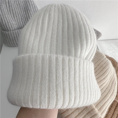 Winter Dome Brimless Casual Hat Warm Rabbit Fur Knit Hat women's double-layer Thick Wool Hat Casual Hat Toe Cap Cold Hat 4m868