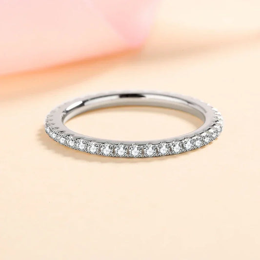 NeeTim Full Moissanite Ring for Woman Wedding Jewelry 925 Sterling Silver with Plated White Gold Rings Diamond Engagement Band
