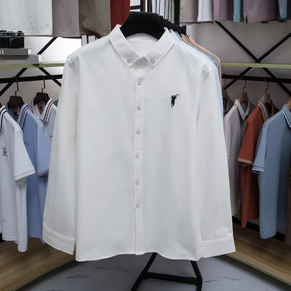 Luxury Goods High-end Embroidery 100% Pure Cotton Long Sleeved Shirt Men's New Shirt Men's Casual Loose Top Business Men