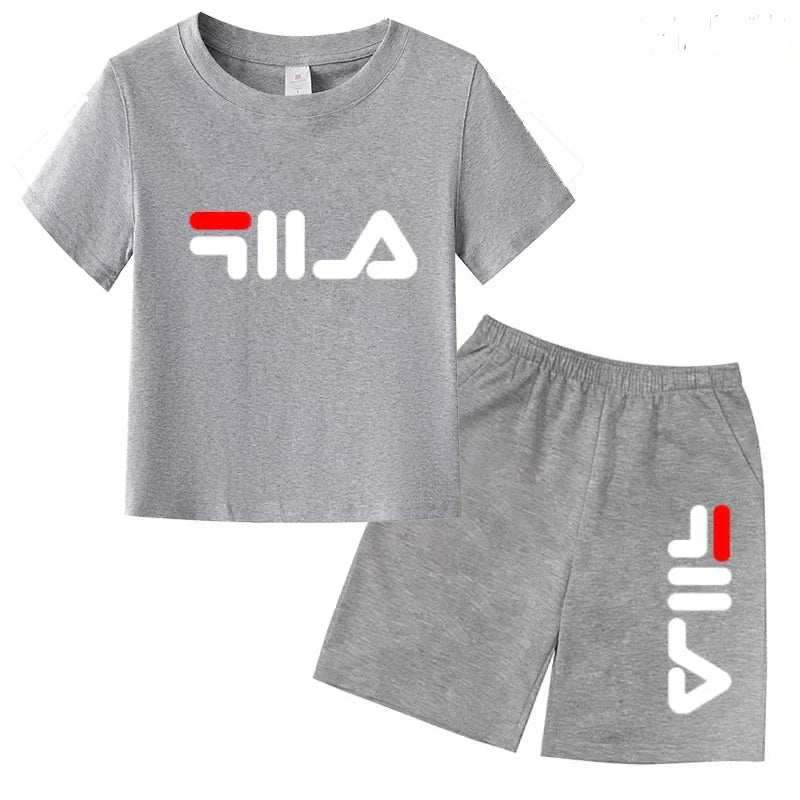Kids Gift Sports Short-Sleeved Round Neck Black Letters Fashion White T-shirt+Shorts Summer Boy Girl Casual Outdoor Jogging Suit