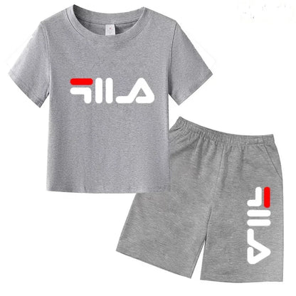 Kids Gift Sports Short-Sleeved Round Neck Black Letters Fashion White T-shirt+Shorts Summer Boy Girl Casual Outdoor Jogging Suit