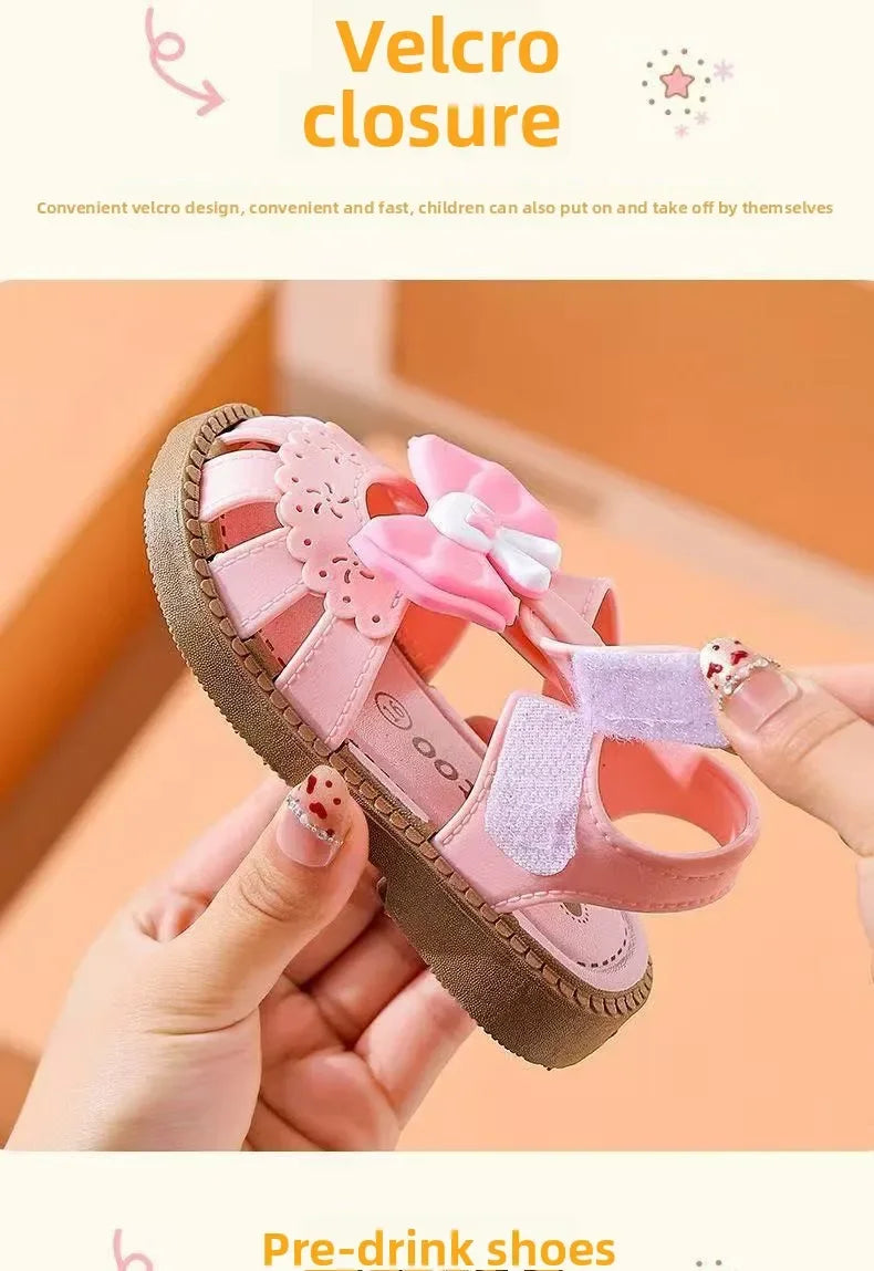 2026 Solid Bow Children's Summer Shoes Cute PVC Beach Non Slip Sandals For Baby Girls Footwear Soft Infant Kids Fashion Sandals