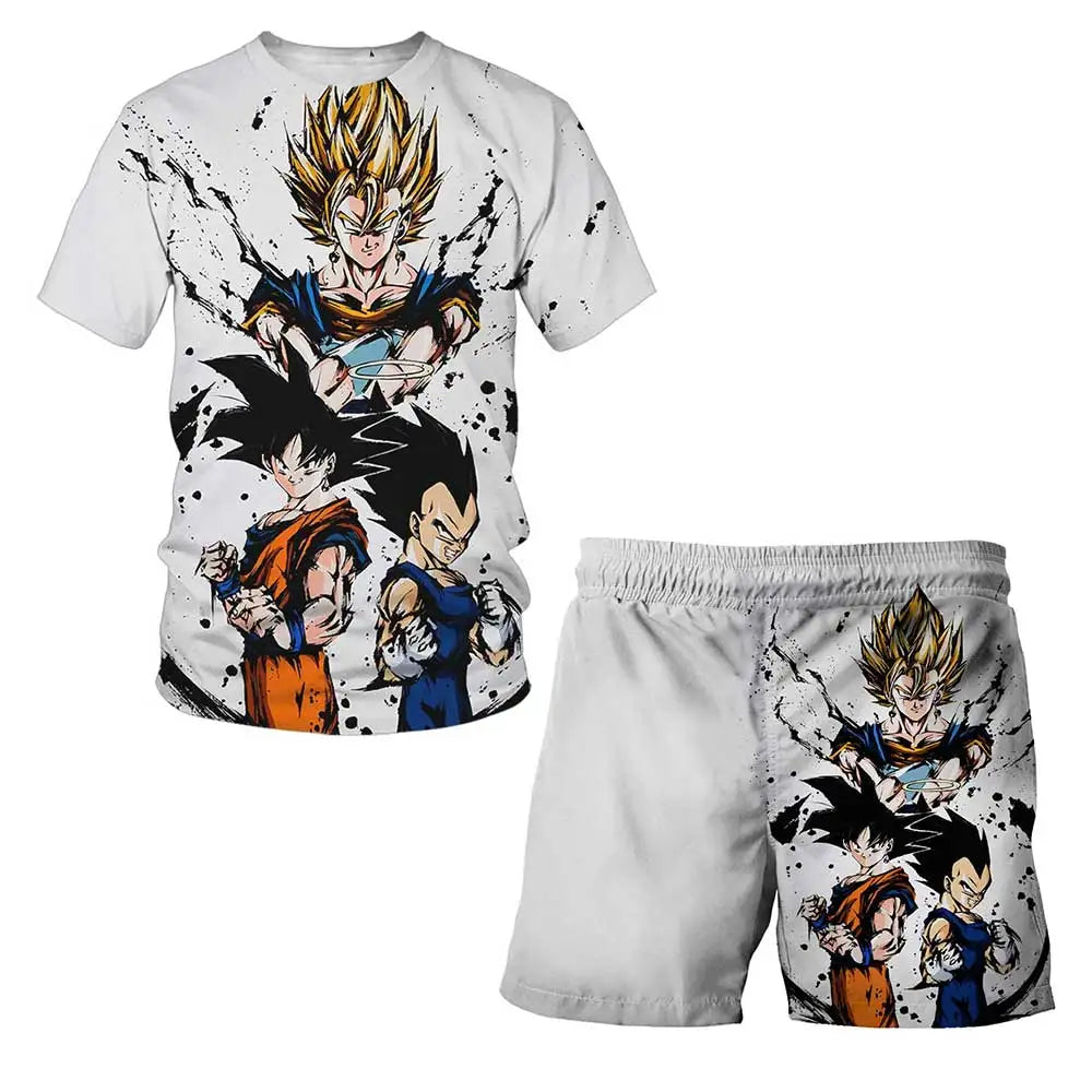 New Japan Cartoon Dragon Ball Z T-shirt Children's Top T-shirt+Shorts Two piece Set Summer Boys T-shirt+Shorts Beach Pants