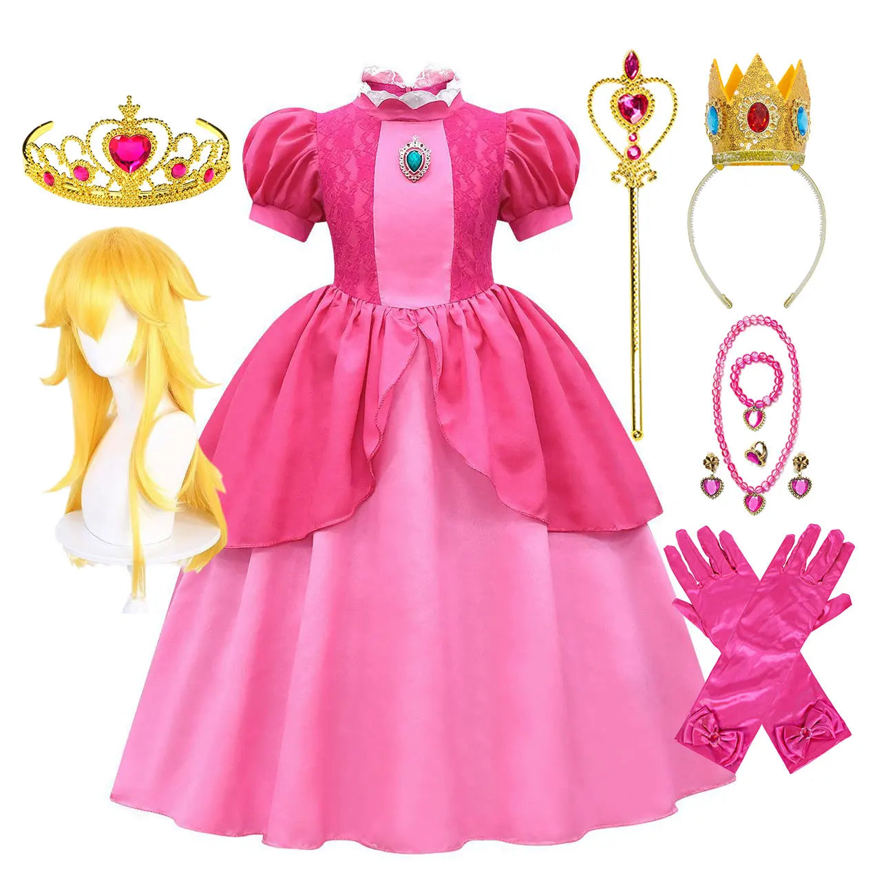 2025 Odyssey Plumber Bros Video Game Role Playing Girl Peach Princess Dress Movie Luigi with Peach Adventure Cosplay Party Dress