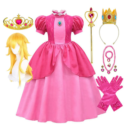 2025 Odyssey Plumber Bros Video Game Role Playing Girl Peach Princess Dress Movie Luigi with Peach Adventure Cosplay Party Dress